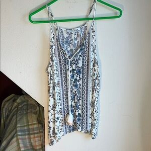 Floral Boho Print Women's Gauze‎ V Neck Top with Tassels